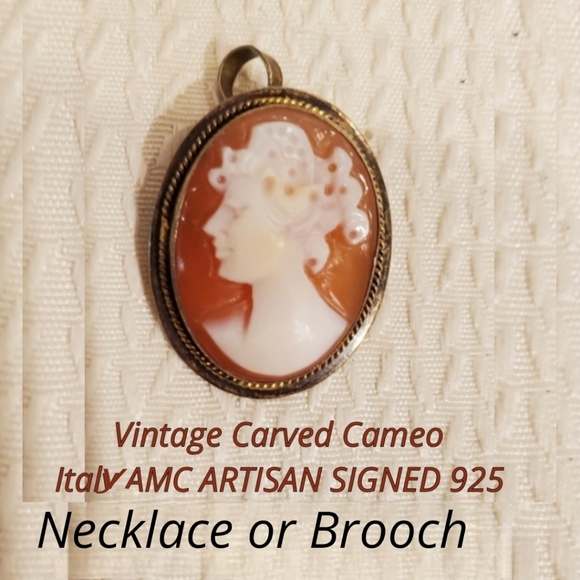 AMC .925 ITALY Jewelry - VINTAGE ITALY GENUINE SHELL SIGNED .925 CAMEO Sterling Silver Signed AMC AETISAN